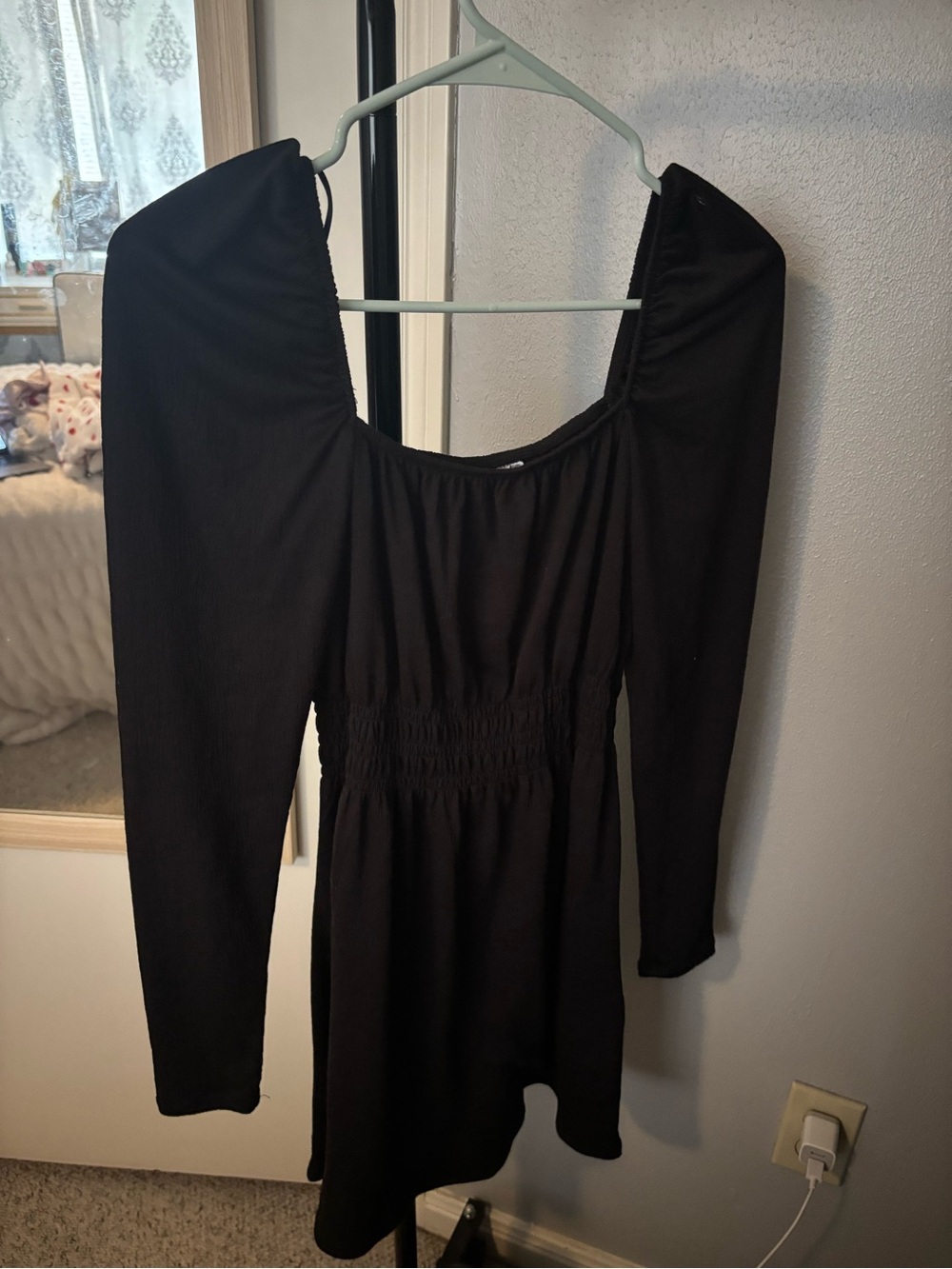 H&M Black Square Neck Long Sleeve Midi Dress